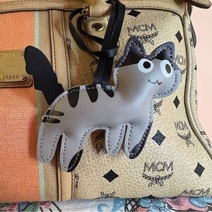 Kitty Cat Black and Grey Bag Charm Faux Leather